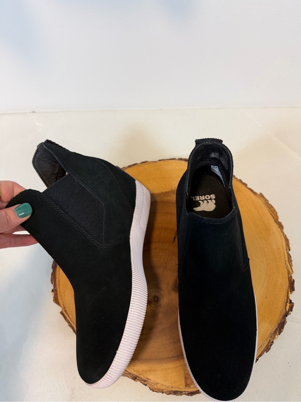 Sorel Out N About Slip On Wedge II Booties Black & White Suede Upper‎ Women’s 7 - Picture 6 of 10